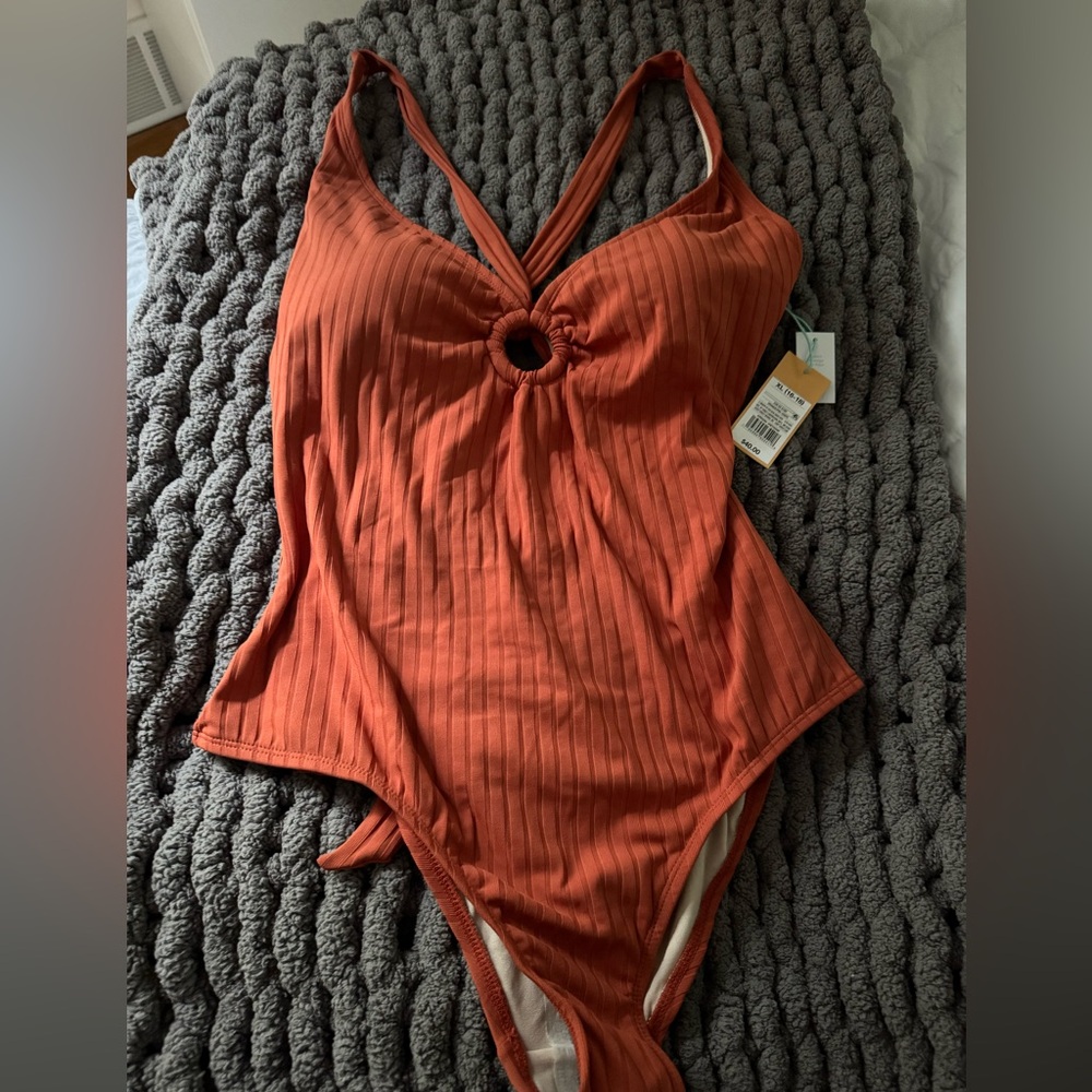 Rust Orange Ribbed Swimsuit - Picture 3 of 4